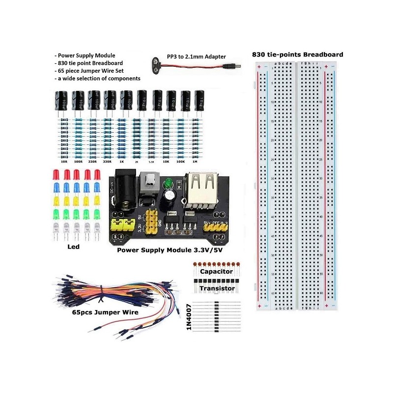 SET PSU PER BREADBOARD 2,1mm E CAVI JUMPER