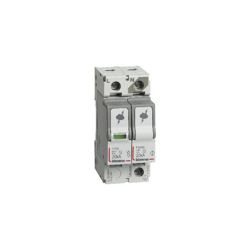 SCARICATORE DI SOVRATENSIONE MONOFASE 2 POSTI DIN MAX 20KA bTICINO F10AS2