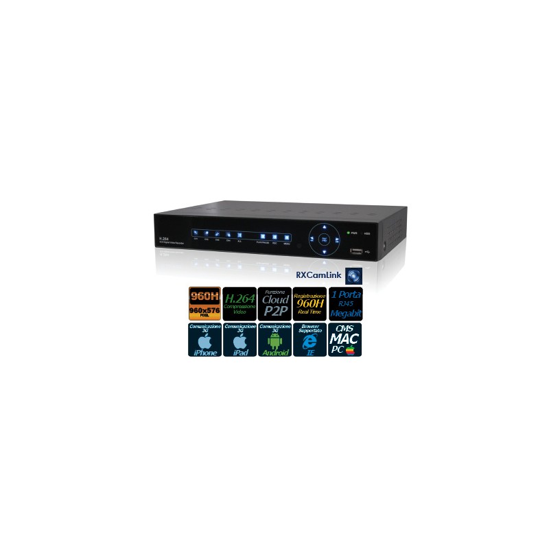 DVR 8CH 960H, H.264, USCITA BNC, VGA, HDMI